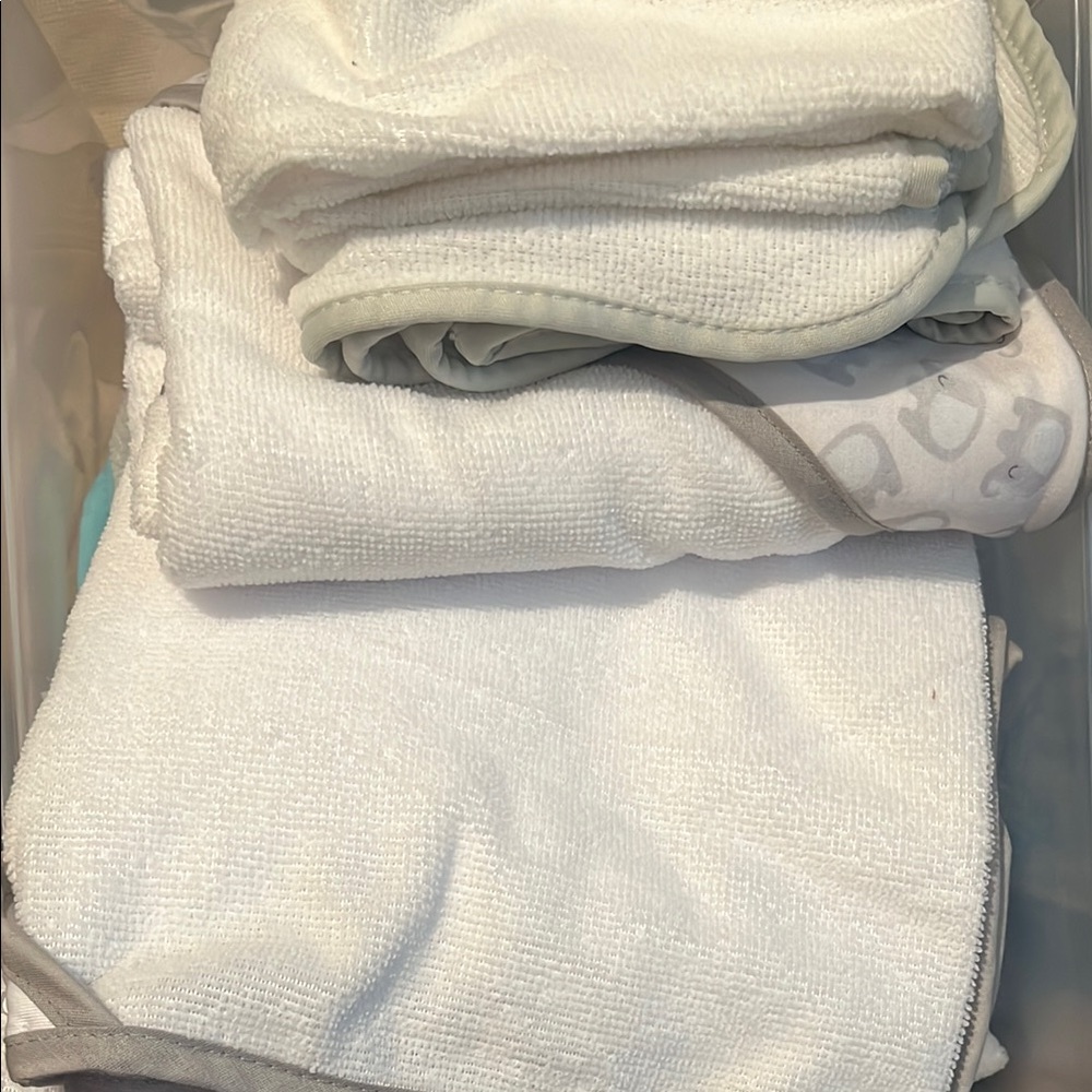 White and Gray Baby Towels huge lot of wash clothes and hooded baby towels